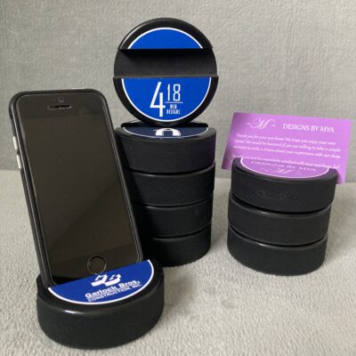 Customized Hockey Puck Cell Phone, Tablet, and Business Card Stand